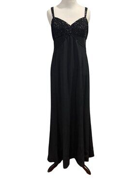 Vintage Lillie Rubin Beaded Maxi Formal Dress 12 Black Evening Gown Glam Gala